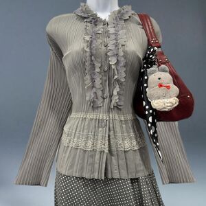 y2k japan pleated lace ruffle tiered top metro issey miyake inspired minimalist